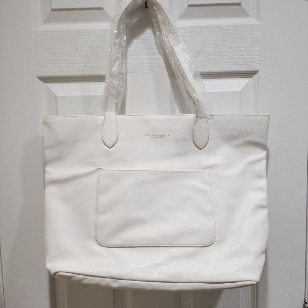 Ralph Lauren Fragrances Faux Leather Tote Bag White  New